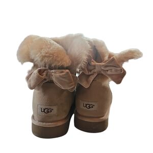 UGG Beige Boots with Plush Fur and Bow